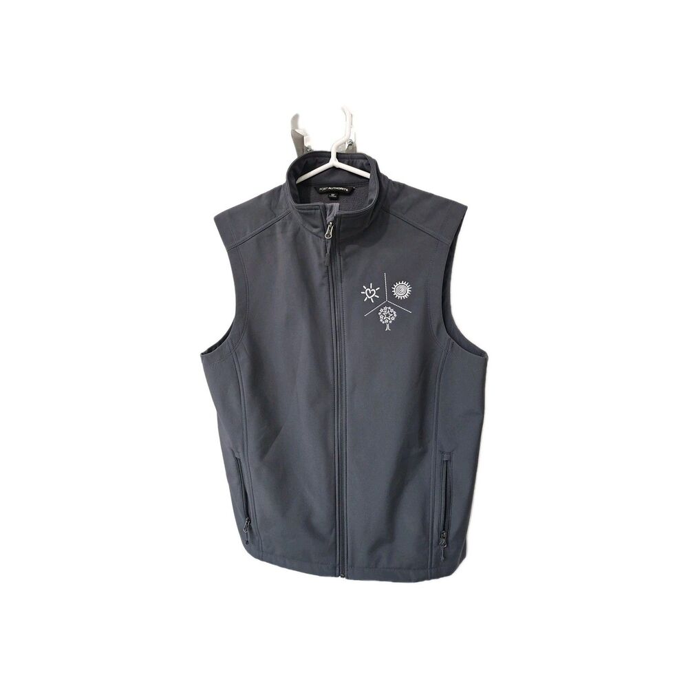 Port Authority Women’s Gray Full Zip Fleece Vest Size Medium Floral Embroidered